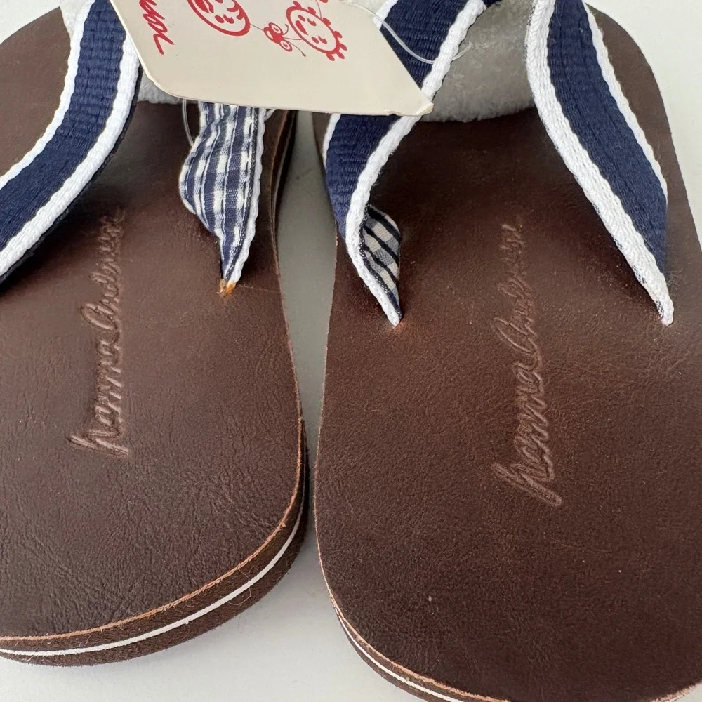 Hanna Andersson Kids Brown Thong Sandals With Striped Straps, Size 7/8M, New‎